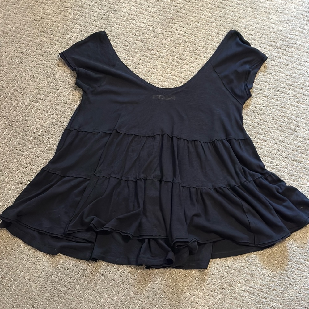 Free People We The Free Flowy Double V Black Tee